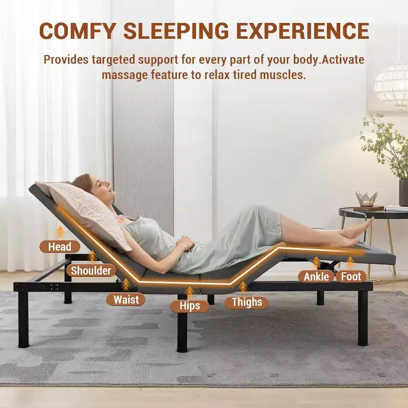 Acekool Queen Adjustable Bed - Massage & USB Charging