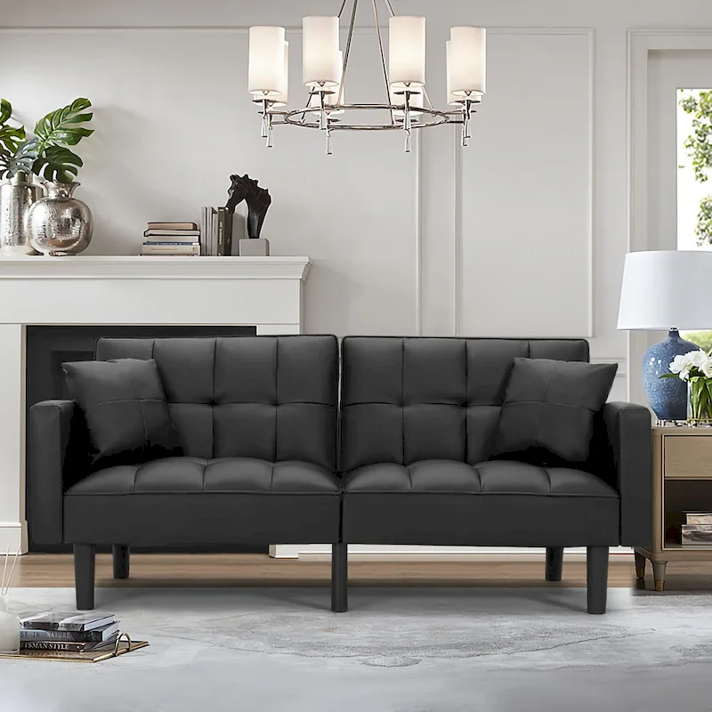 AVAWING 74 Modern Tufted Convertible Futon Sofa Bed with 2 Pillows
