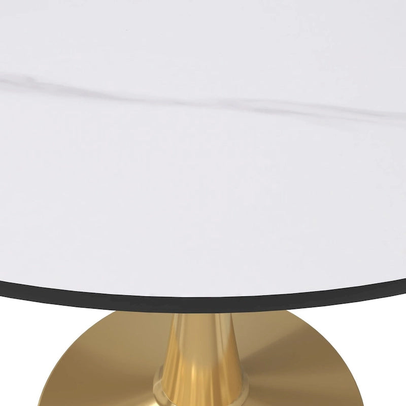 Round Dining Table 40 Sintered Stone Tabletop in Gold Steel