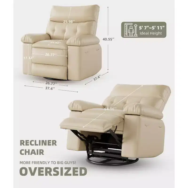 27 Oversized Recliner Chairs with Heat and Massage-360 Swivel Lazy Recliner Chair for Adults- Manual Rocking Chair with Remote Control for Living