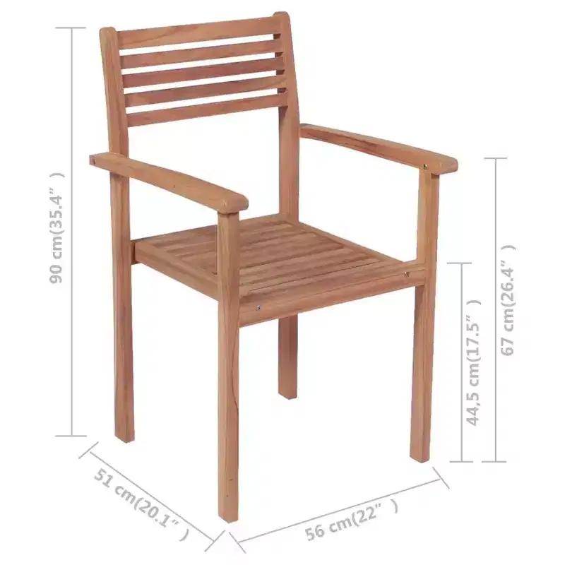 vidaXL Stackable Chair Set of 8 Natural Teak Teak wood Standard