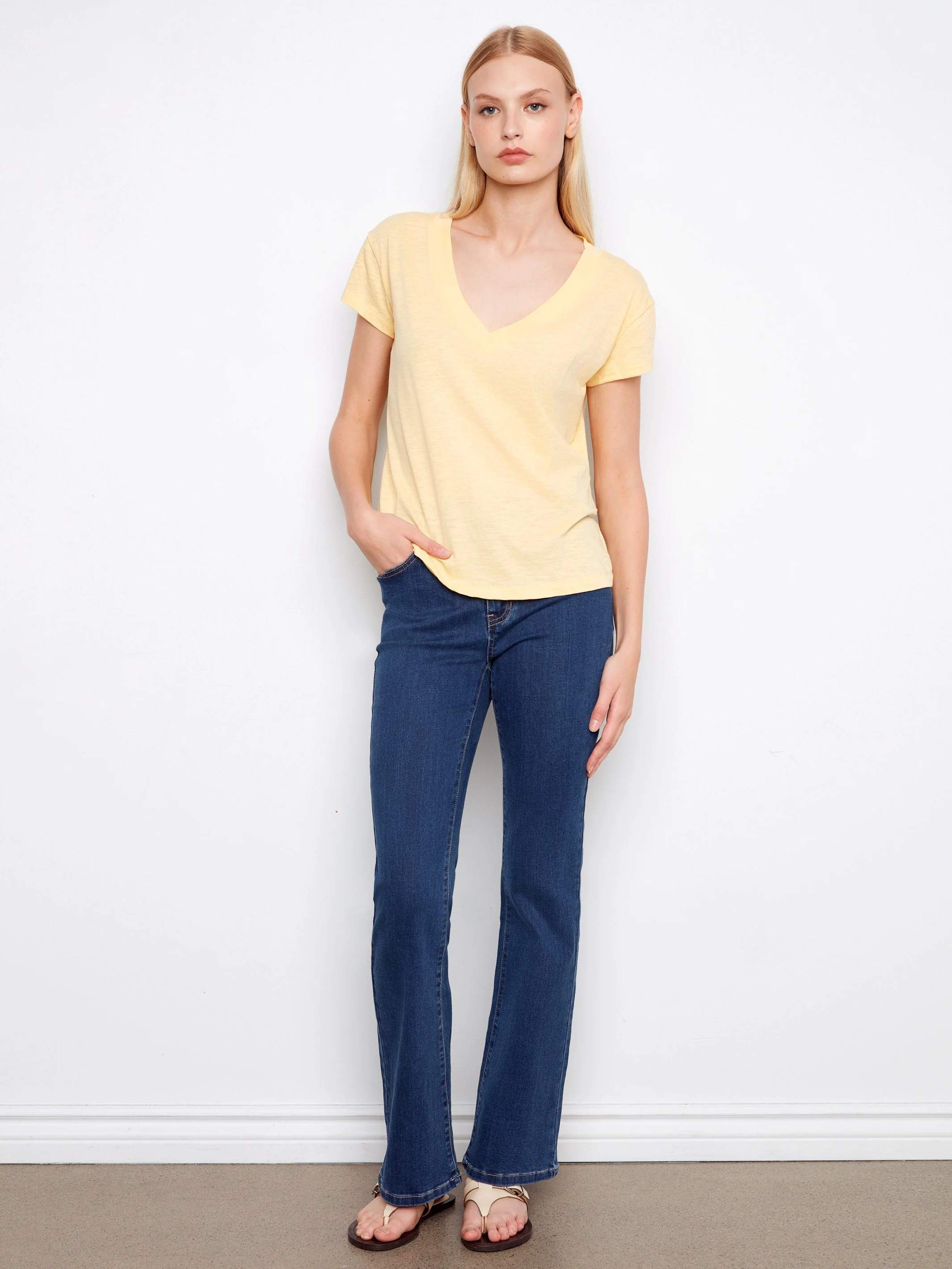 Organic Cotton Drop Shoulder V-Neck T-Shirt - Yellow