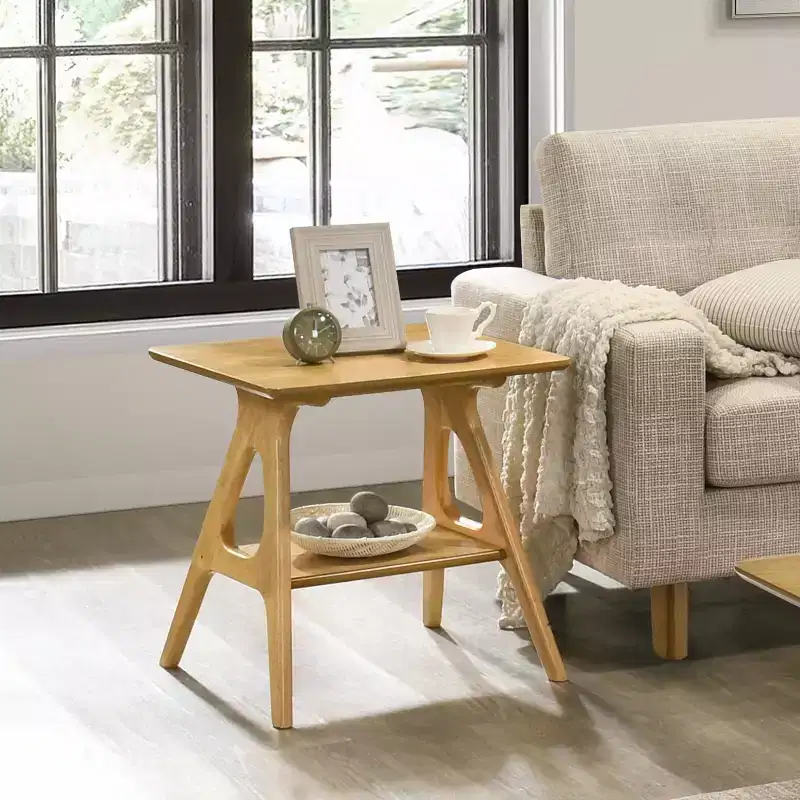 Roundhill Furniture Arona Mid-Century Modern Wood Shelf End Table