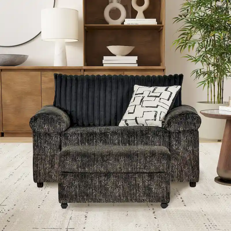 Nason Wide Wale Corduroy Oversized Cuddle Chair & Ottoman Set – Plush Accent Chair