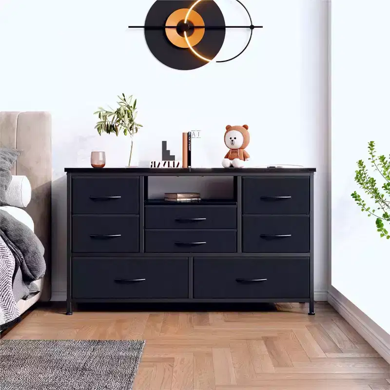 47.4'' TV Stand with Power Outlet for 55'' TV , 8-Drawer Storage Dresser for Bedroom,Wood Top Console Table with 22 Light Modes