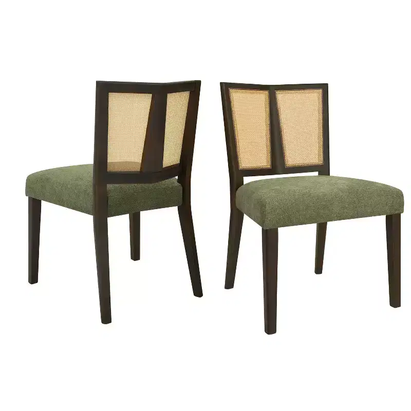 Christopher Knight Home Set of 2 Genesis Rubberwood Upholstered Dining Chairs with Cane Webbing Green/Dark Brown