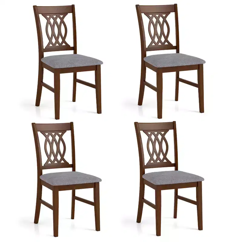 Costway Dining Chairs Set of 4 w/Padded Seat Hollowed Backrest & Rubber Wood Frame