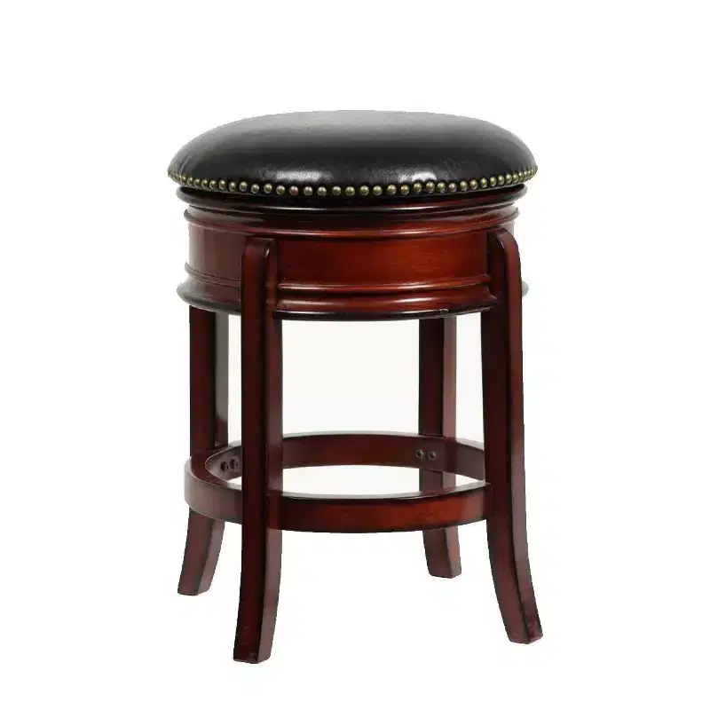 24 Inch Swivel Counter Stool, Faux Leather, Nailhead Trim, Hardwood Frame, 300 lb