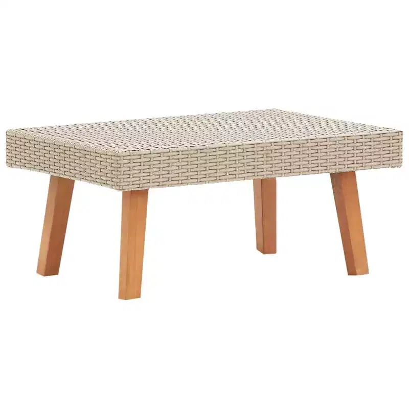Outdoor Coffee Table Solid Eucalyptus Wood & PE Rattan Garden Side Table