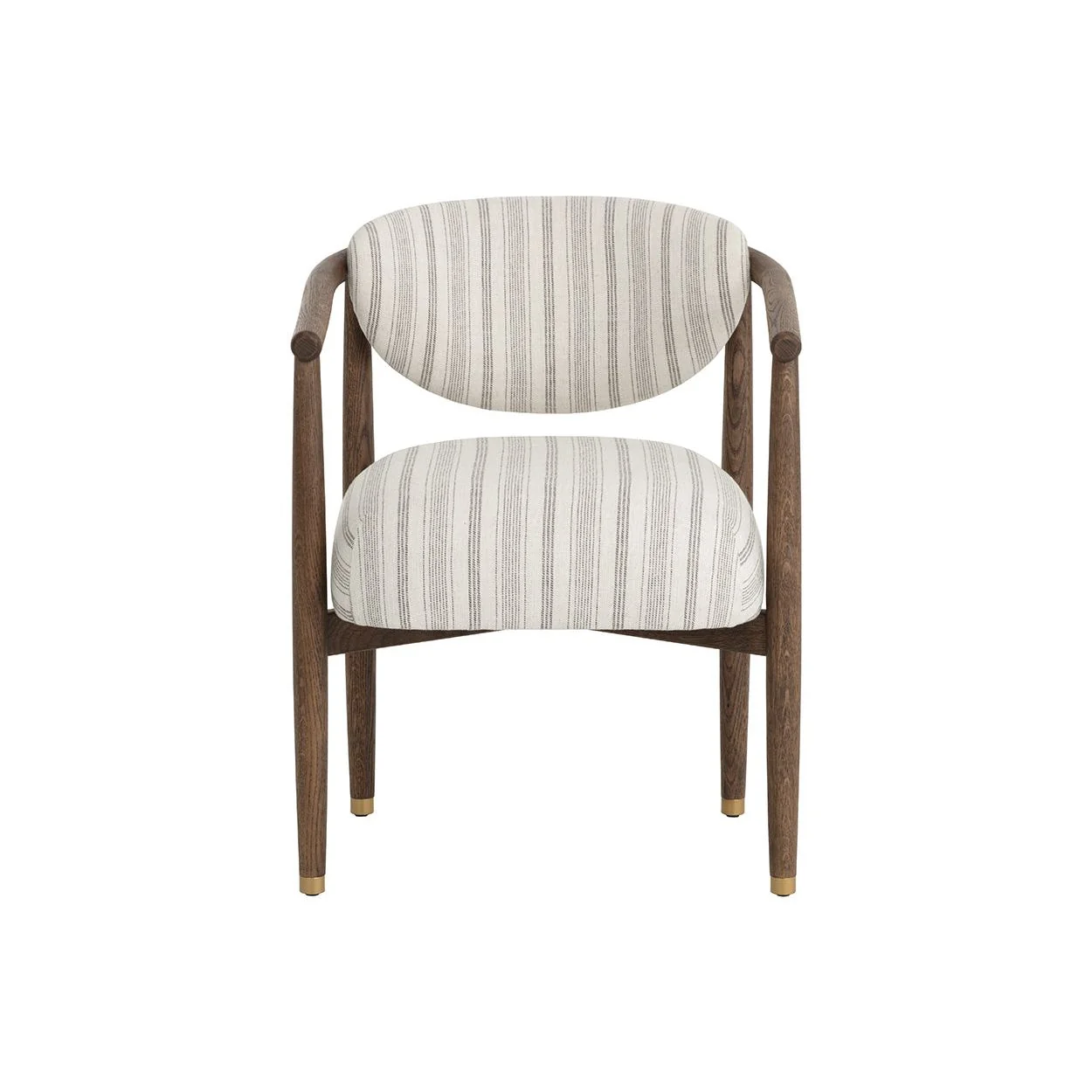 Rounded Dark Oak & Fabric Dining Armchair with Stainless Steel Caps for Dining Room
