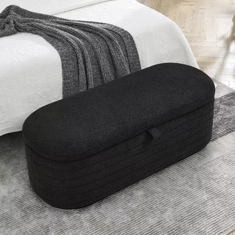 Zeus & Ruta 45.5 in.W Ottoman Bench Upholstered Fabric Storage End of Bed Stool with Safety Hinge