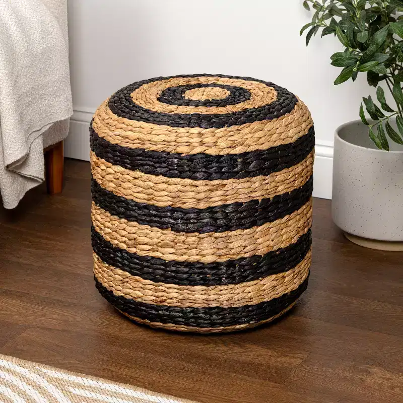 JONATHAN Y Aimee Modern Minimalist Two-Tone Hand-Woven Hyacinth Stool