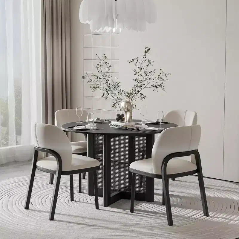 PexFix Farmhouse Kitchen Dining Room Table Furniture Round Kitchen Table with Rattan Woven Legs for Kitchen Bar Living Room