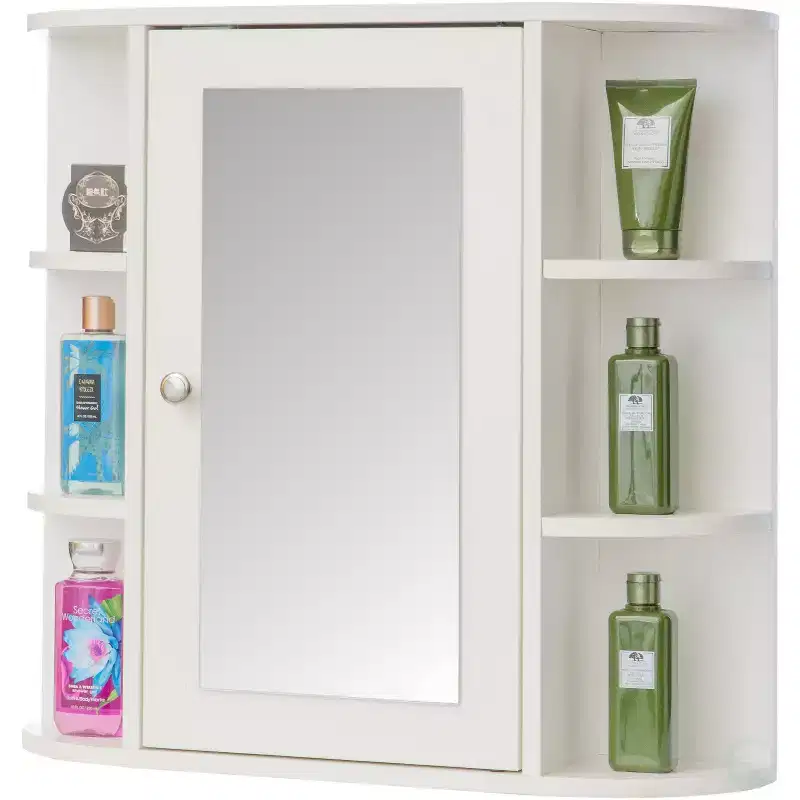 Basicwise Multifunctional White Wall Mount Medicine Cabinet with 4 Adjustable Inner Shelves and 6 Outer Shelves - Perfect as Bathroom Organizer