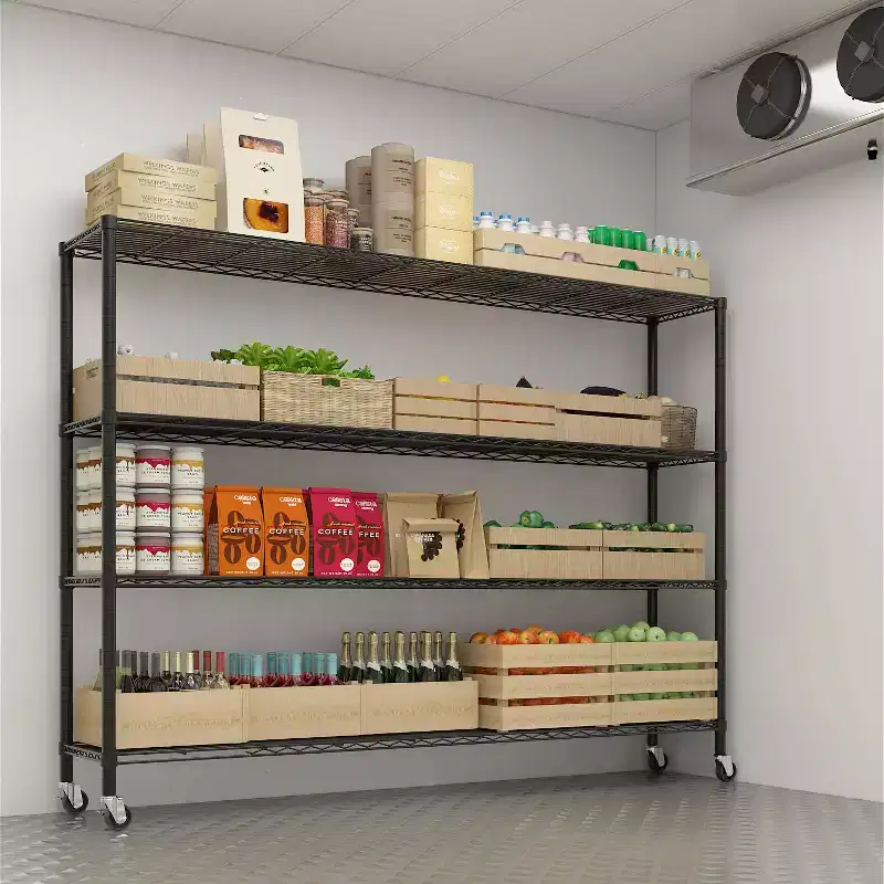 4-Tier Adjustable Iron Shelving Unit with Wheels – 66.5
