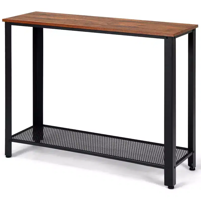 Console Sofa Table W/ Storage Shelf Metal Frame Wood Look Entryway Table, Silver/Black