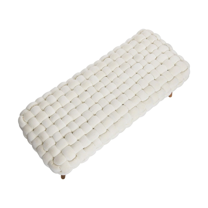 Chunky Woven Velvet Entryway Bench with Wood Legs