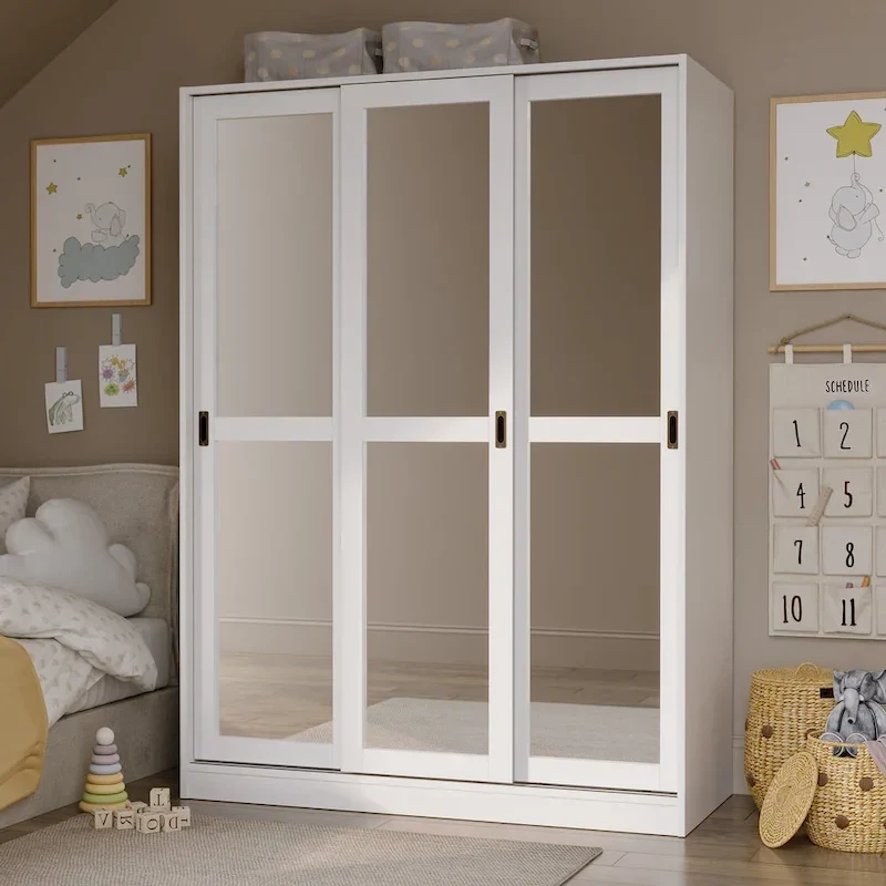 100% Solid Wood Wall Clo System of Wardrobe Armoires with Mirrored, Louvered or Raised Panel Sliding Doors