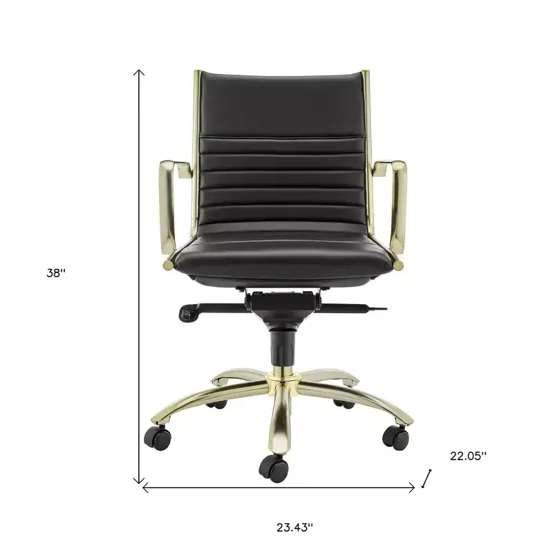 Black & Gold Steel Faux Leather Swivel Rolling Conference Office Chair