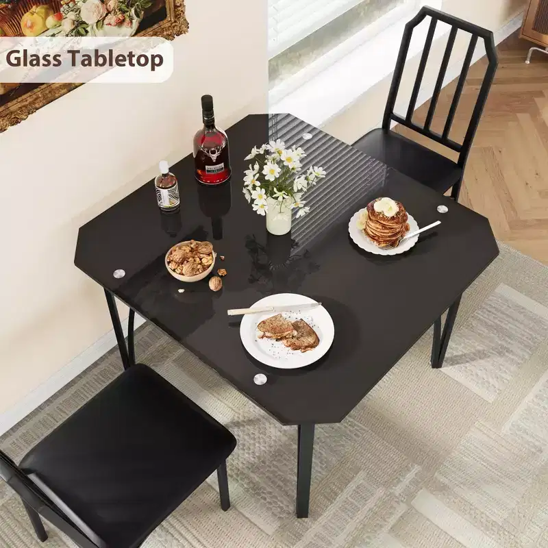 TROPOW Dining Table Set for 2, Kitchen Table Chairs Set of 2 with Ultra Comfortable PU Cushion, Dining Room Table Set for 2 Furniture with Kitchen