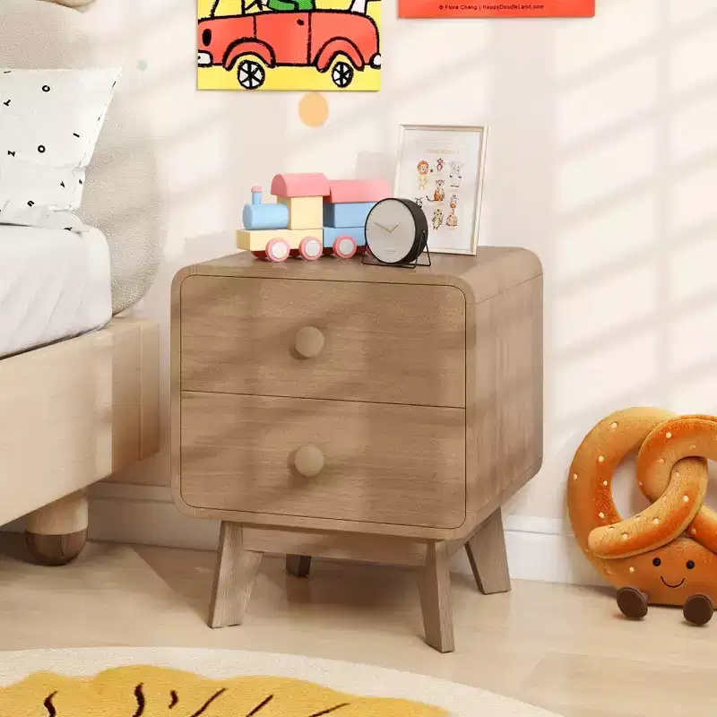 Costway 1/2 PCS Modern Style 2-Drawer Nightstand Bedside Table with Solid Rubber Wood Legs Brown
