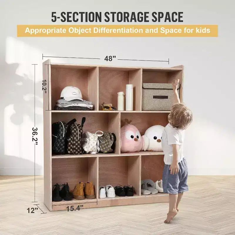 8-Cubby Mobile Storage Toy Shelves for Home, School & Daycare, Rolling Wheels, Plywood
