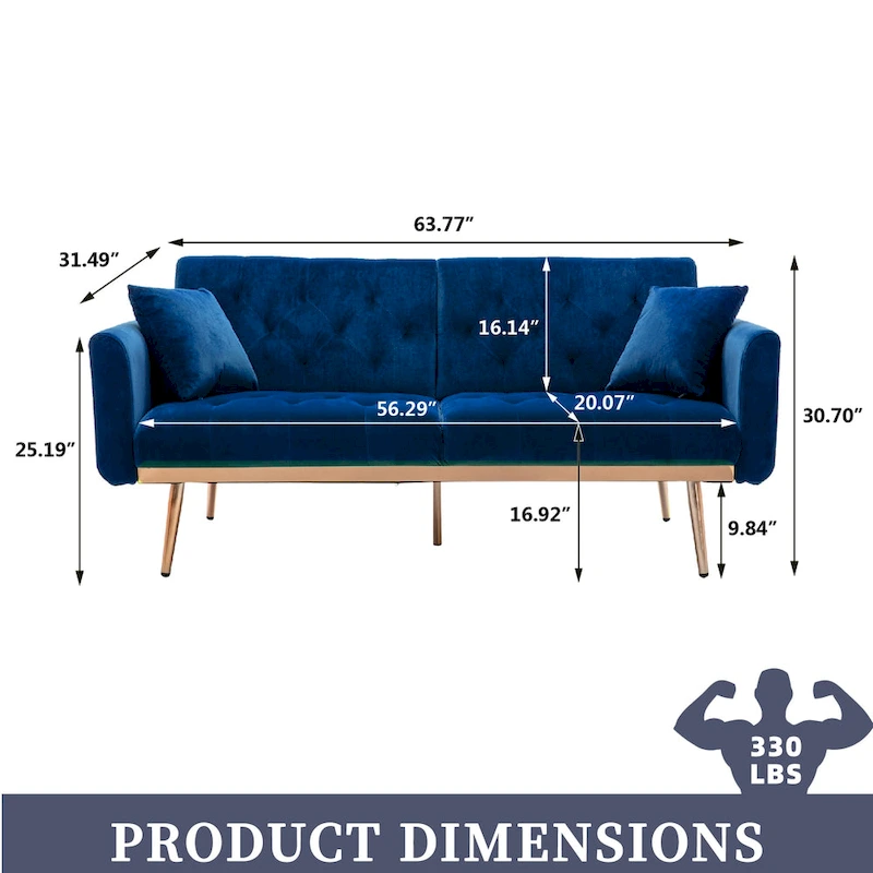 Velvet Upholstered Tufted Loveseats Sleeper Sofa With Rose Golden Legs