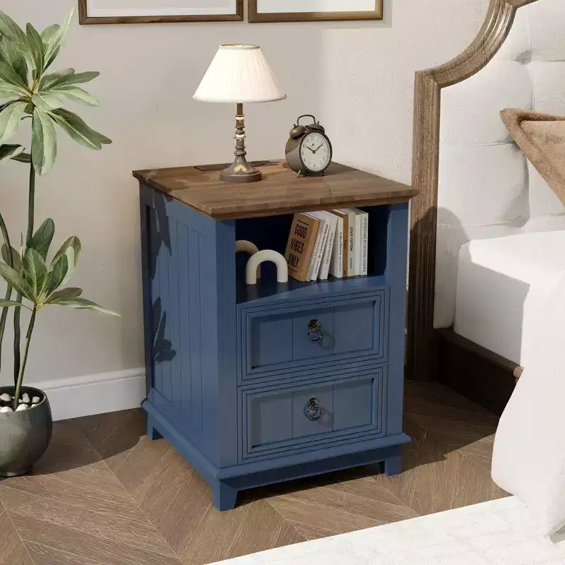 Wood 2-Drawer Nightstand with Charging Station 24''H x 18''W x 18''D