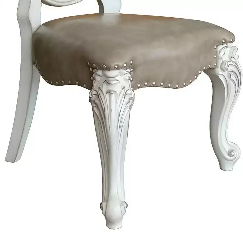 Versailles 21" Dining Chairs and Bone White Finish - Acme Furniture: Traditional Style, Nailhead, Tufted Back