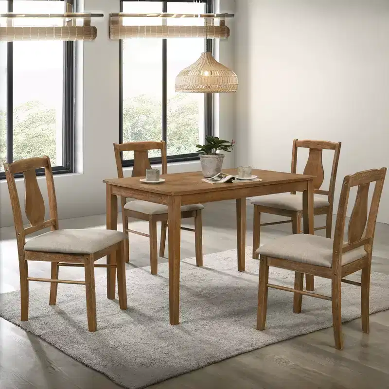 Fabric and Rubberwood 5 Piece Dining Set with Padded Chairs