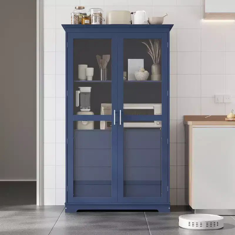 44.7x20x75 Inch Kitchen Pantry Cabinet with Glass Doors and 4 Drawers, Freestanding Storage Cabinet for Kitchen, Dining Room, Living Room