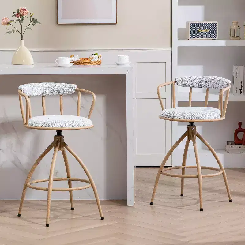 Okak 26Modern Swivel Bar Stool Set of 2, Upholstery Counter Height Barstools with Backrest, Bar Chairs for Kitchen Island