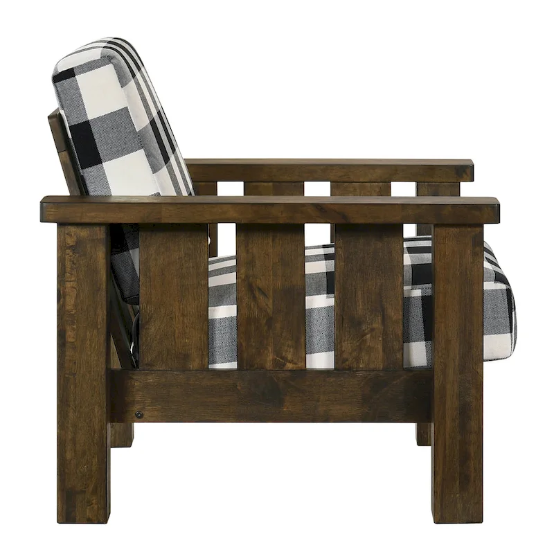 Jimo Rustic Oak Linen Fabric Padded Accent Chair by Furniture of America