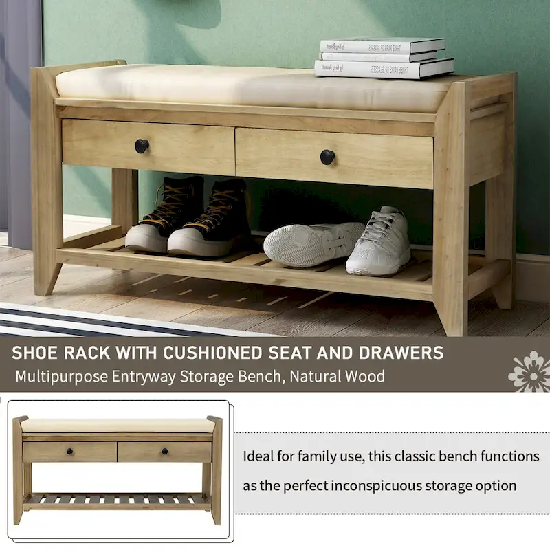 Multi-purpose Shoe Rack with Cushioned Seat and Drawers