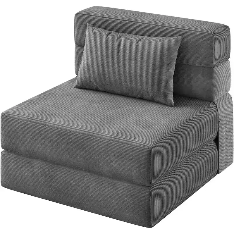 Folding Sofa Bed Sleeper Chair, Convertible Futon Couch with Pillow, Single Size Foldable Mattress for Living Room, Dorm, Apartment & Home Office