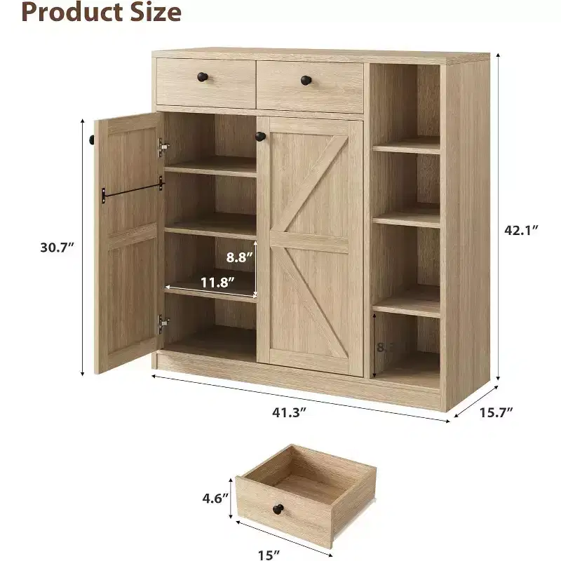 Shoe Storage Cabinet with Doors and Drawers, 42'' Tall Shoe Cabinet with 3 Adjustable Shelves, 4-Tier Shoes Rack Organizer Cabinet