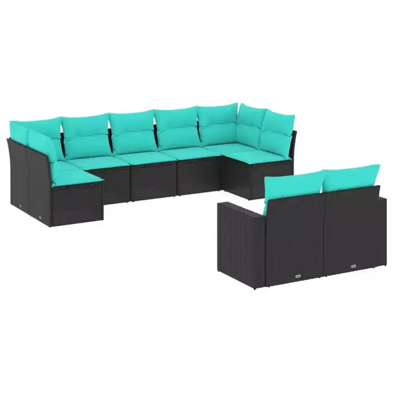 vidaXL 9 Piece Patio Sofa Set with Cushions Black Poly Rattan