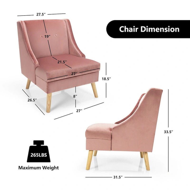 Gymax Swoop Arm Accent Chair Velvet Upholstered Armchair w/ Rubber - See Details