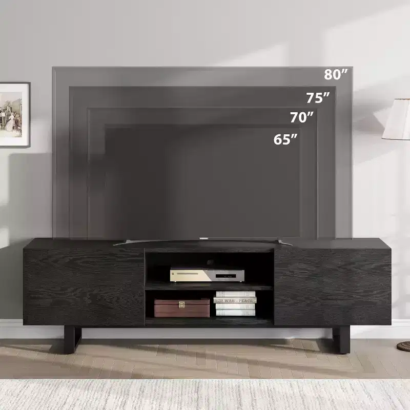 Modern TV Stand for TVs up to 80, Media Console with Storage Drawers and Open Shelves, Metal Legs, 70 Inch