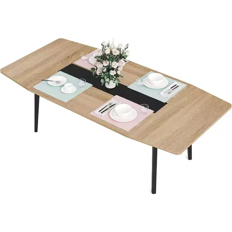 70.8 Boat-Shaped Dining Table for 6-8 People, Industrial Kitchen Table, Large Wood Dining Room Table for Kitchen, Family Gathering