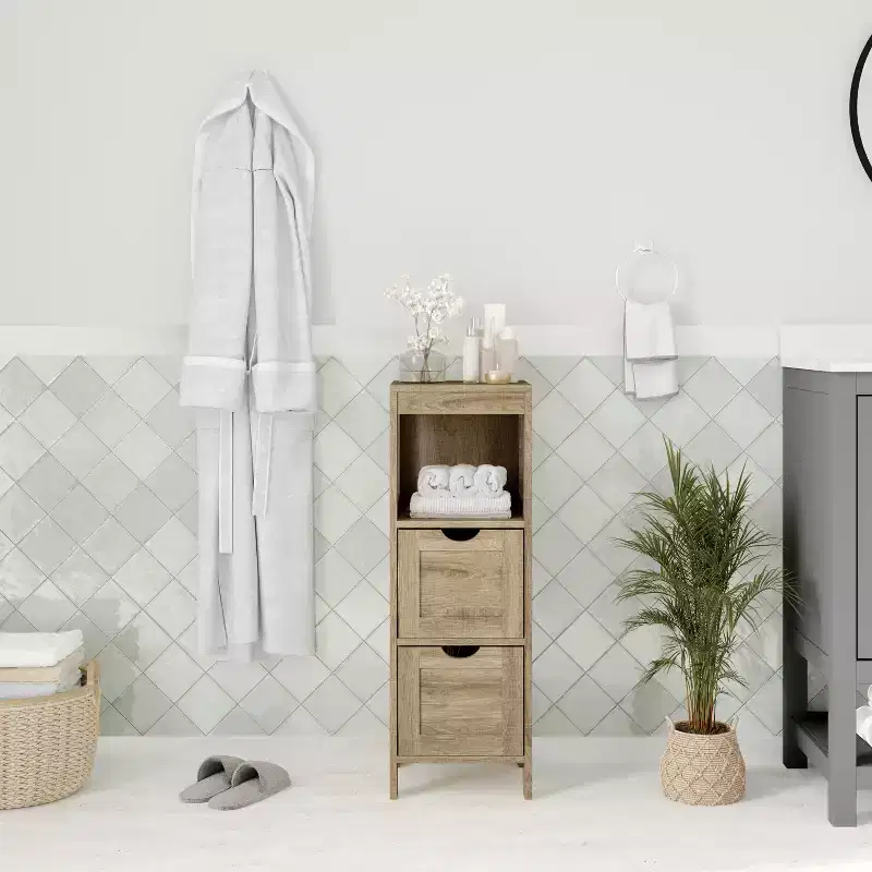 2 Drawer Bathroom Storage Cabinet Organizer with Open Display Shelf