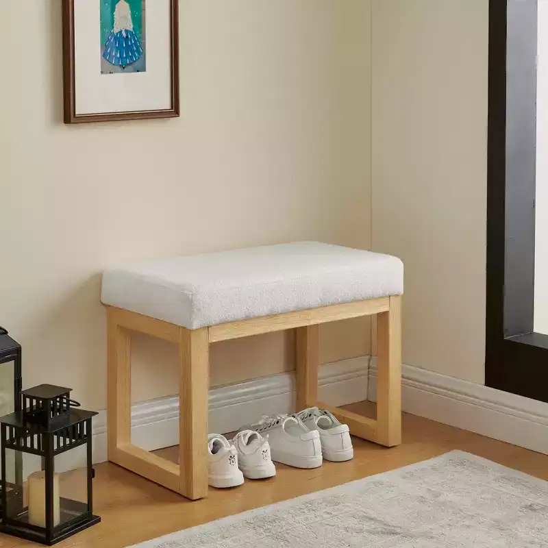 Shoe Changing Bench with Wooden Frame and Soft Cushioned Seat for Hallway and Living Room - Beige