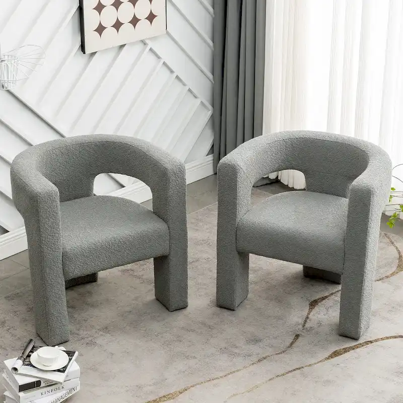 KINWELL 28 Wide Boucle Upholstered Square Armchair (Set of 2)