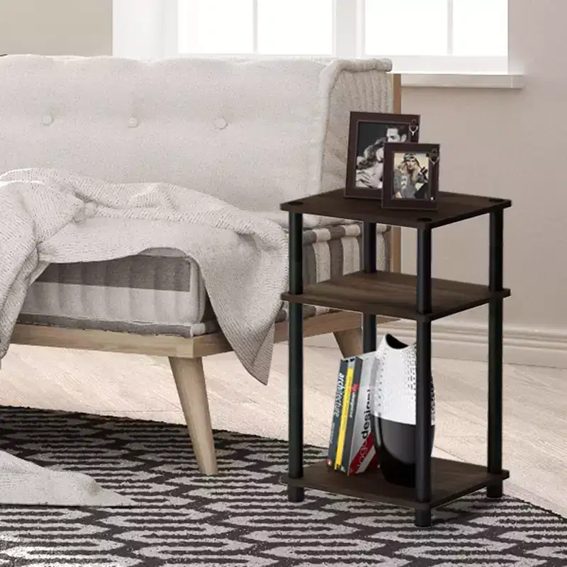 Furinno 3-Tier Reversible Sofa Side End Table W/Open Storage Shelf,Walnut