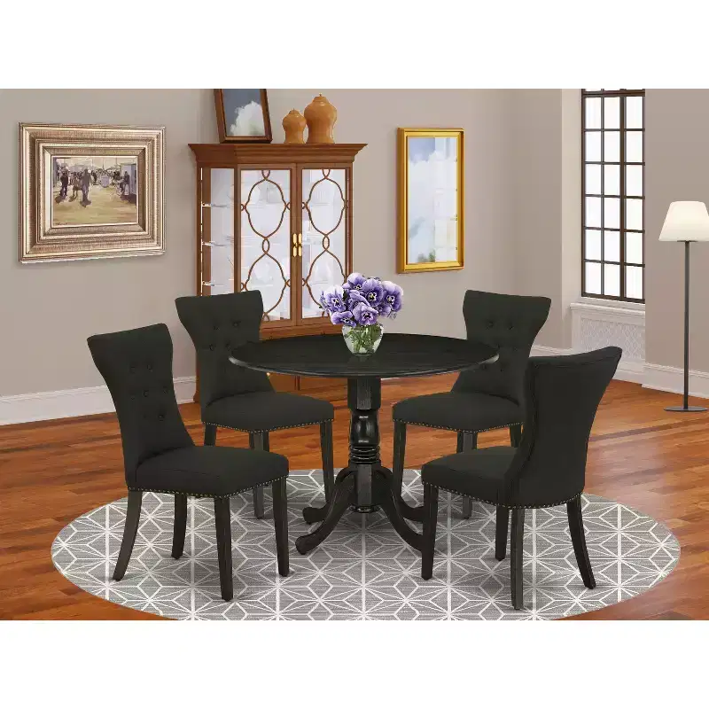 HomeStock Belmont 5-Pc Round Dining Set Included a Kitchen Table & 4 Parson Chairs, Wirebrushed Black Finish