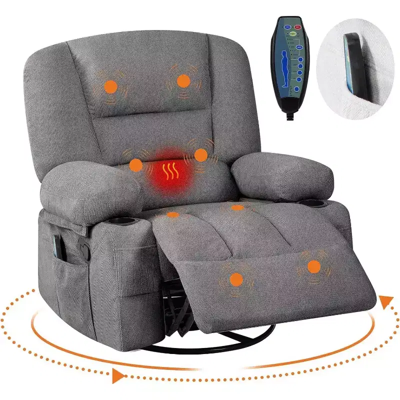 Recliner Chair for Adults with Massage & Heating, 360 Swivel Glider, Extra Wide Manual Recliner, Chenille Fabric Sofa Chair for Living Room