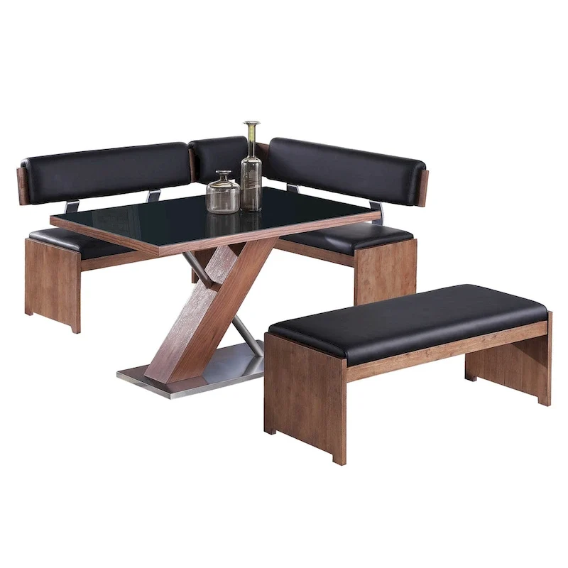 Somette Emily Modern Wood Dining Set with Table, Nook and Bench