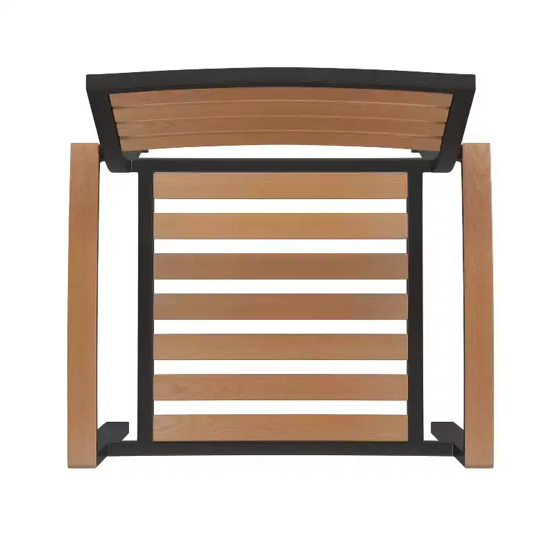 Emma and Oliver 7 Piece Patio Table Set - 4 Synthetic Faux Teak Stackable Chairs - Faux Teak Table - Umbrella with Base