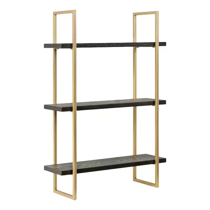 Kate & Laurel All Things Decor 20"x30" Leigh Wood and Metal Wall Shelf Black: Luxury Glam Style, 3-Tier Hanging Storage