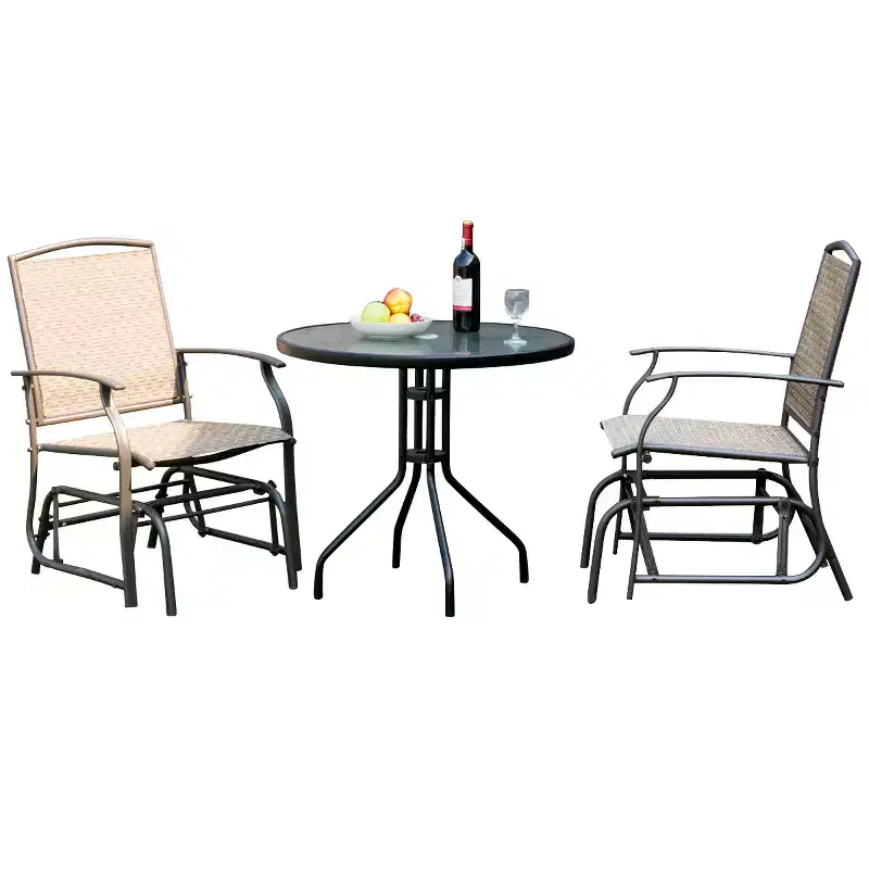 Costway 3PCS Patio Bistro Furniture Set Rocking Glider Chair Glass Table